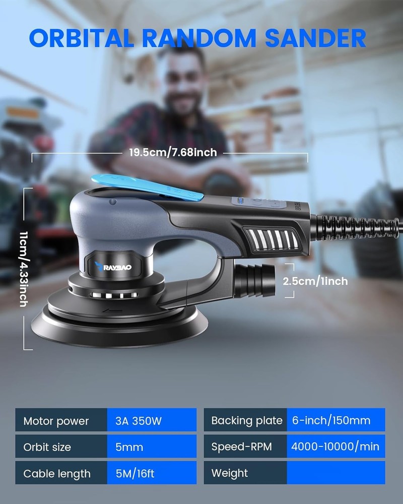 Power Random Orbit Sander 6 Inch 350W 10 Sanding Discs
