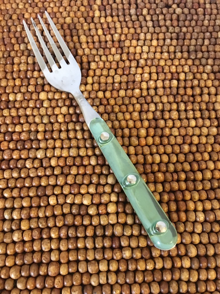 Unbranded Stainless Transparent Green Plastic Rivets SALAD FORK 6 5/8"