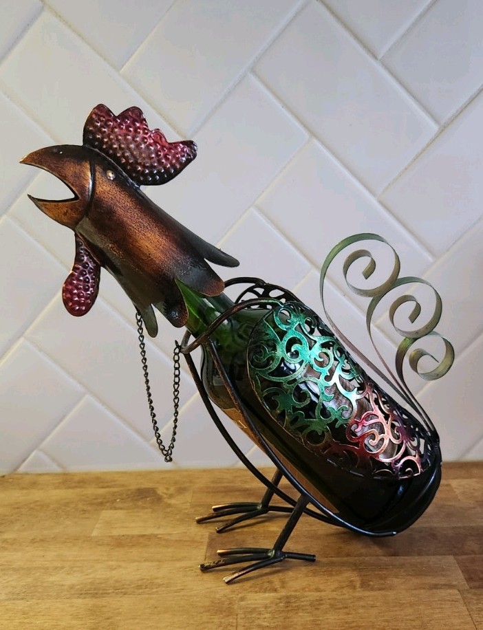 Metal Rooster Single Wine Bottle Holder