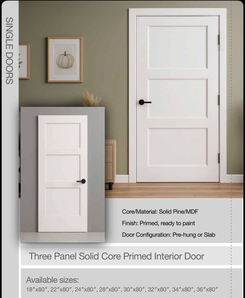 Shaker Style Solid Core Interior Door One Panel  (6.8ft)