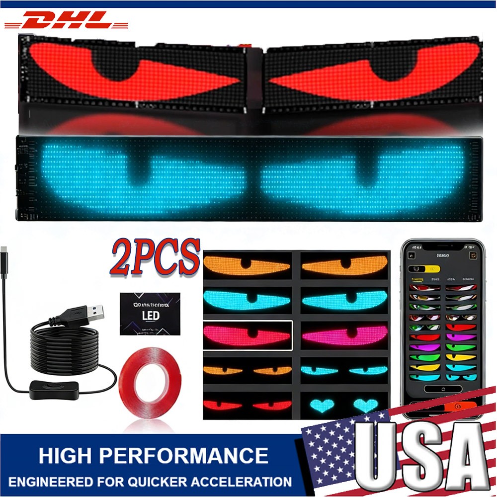 2Pcs 24"Truck Windshield Devil Eyes Light Cars Remote Smart Eye Lamp Soft Screen