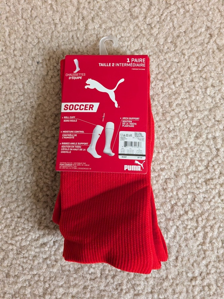 Puma Red Team Soccer Socks Size 2 Intermediate