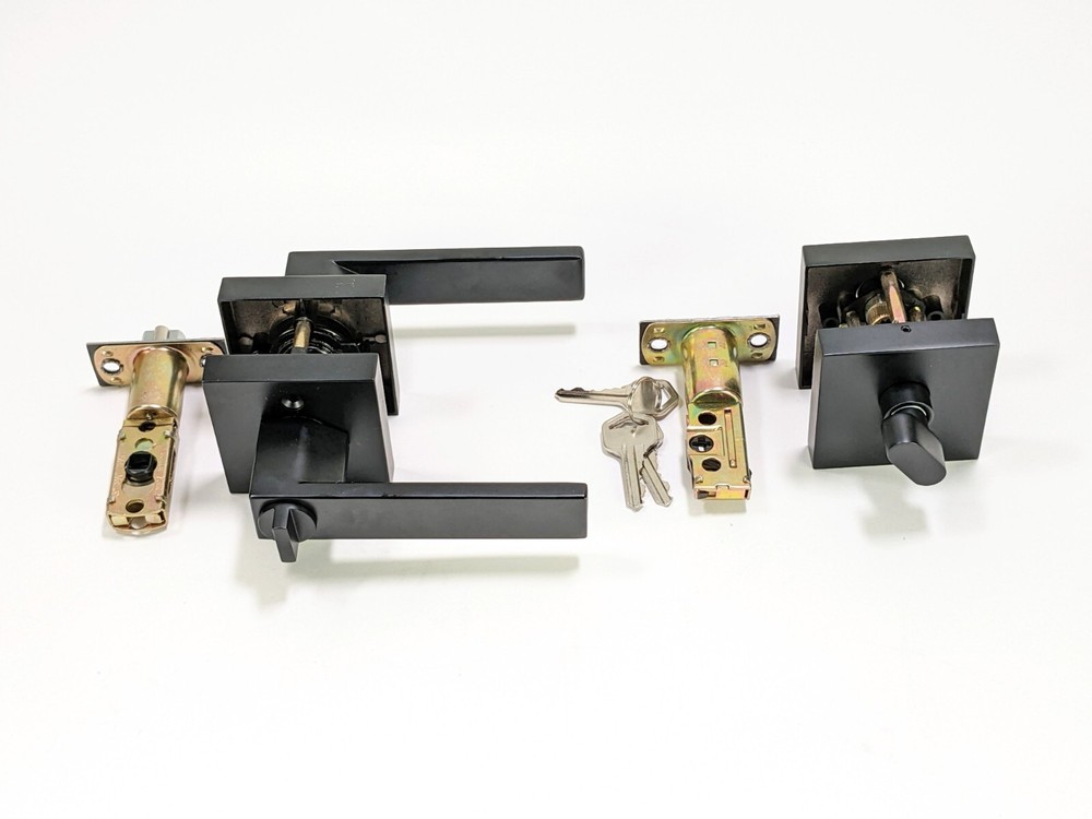 10 Pack Square Keyed Entry Levers & Single Cylinder Deadbolt Combo Flat Black