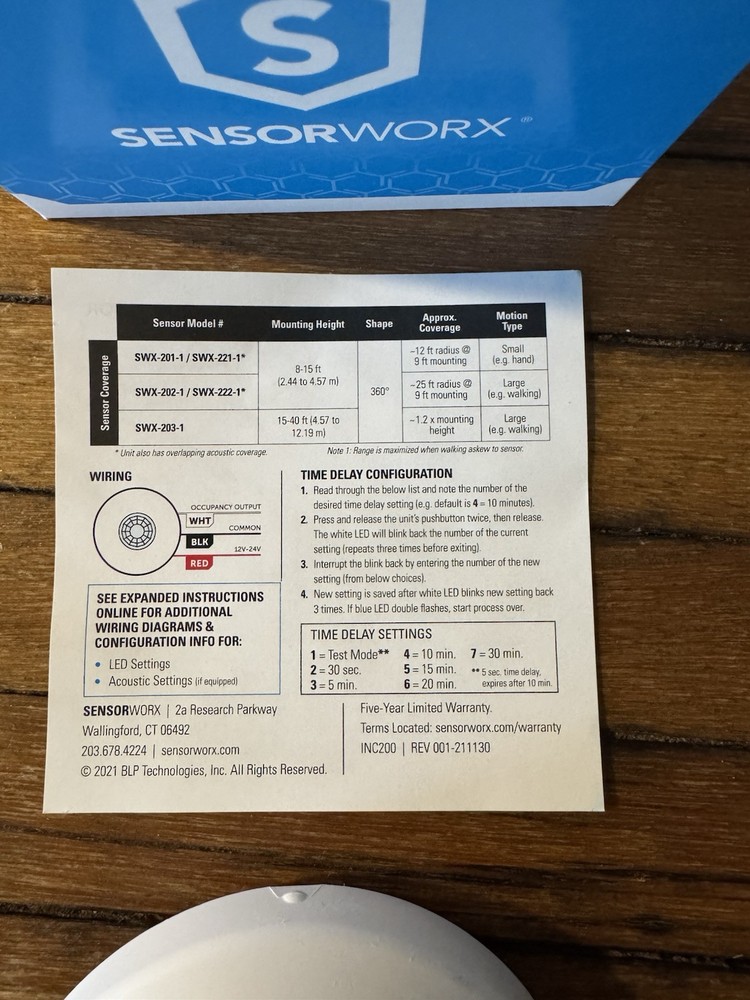 SENSORWORX SWX-221-1-AR LOW VOLTAGE CEILING OCCUPANCY SENSOR, DUAL-TECH, RELAY