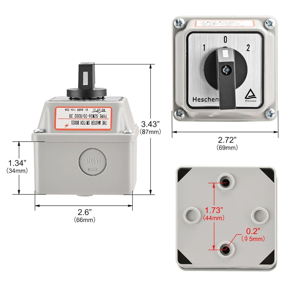 Waterproof 3 Position Rotary Switch - 660V 20A with 8 Terminals & Master Box