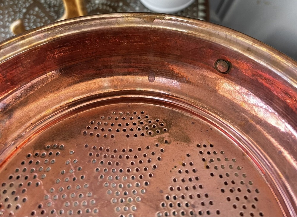 Vintage Copper Strainer with Hanging Loop 10” Diameter