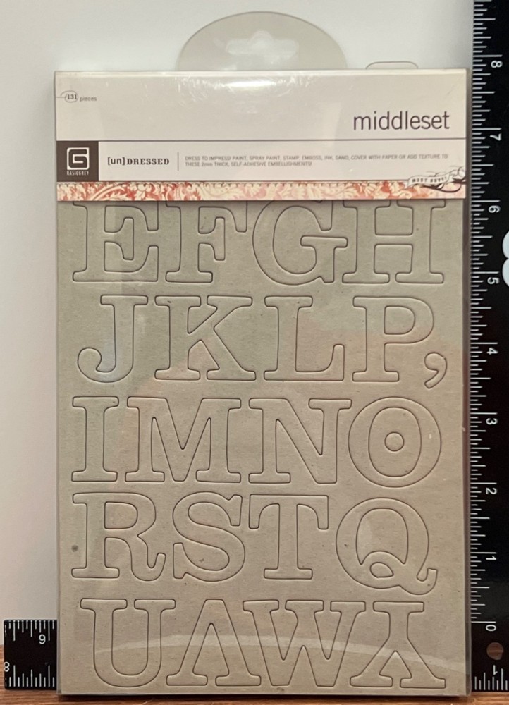BasicGrey Undressed Chipboard Alphabet Set Middleset W SELF ADHESIVE BACKING