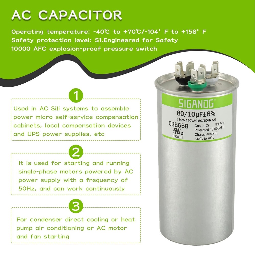 Durable 80+10 MFD 440V AC Capacitor for Effective Air Conditioning Systems