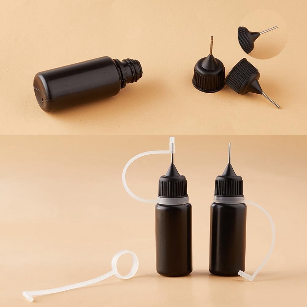 10Pcs Tip Applicator Bottles Black Metal Needle Plastic Bottle 10ML Tip5034