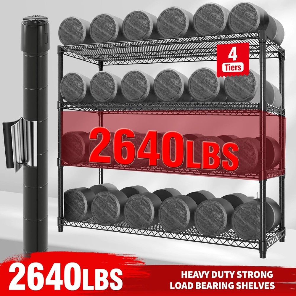 71.8" Rolling Storage Rack: 4-Tier Wire Shelves, 2640LBS Capacity Quick Assembly