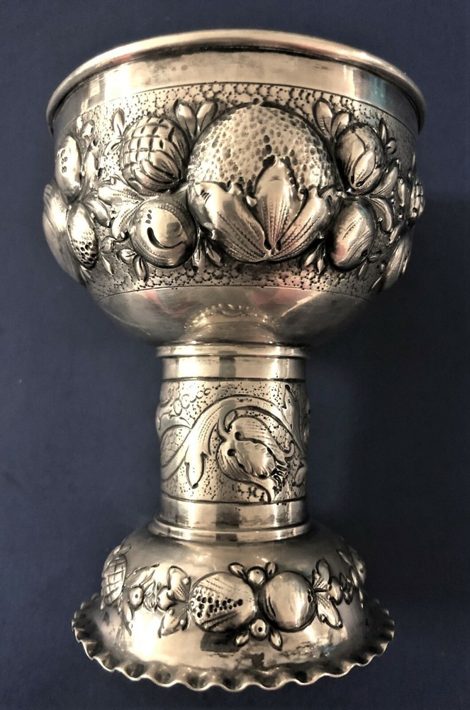 German 800 Silver Repousse Goblet by C. Merget & Co, Klein-Auheim