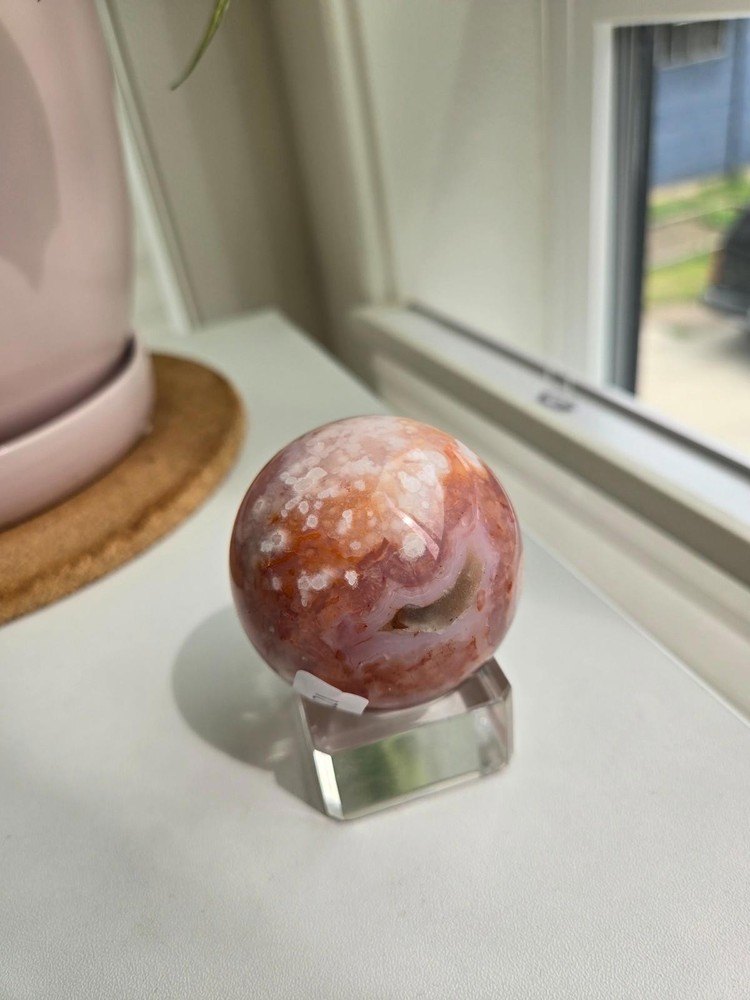 Large Carnelian Flower Agate Sphere