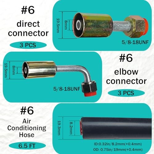 26Pcs AC Hose Kit, 6.5Ft Air Conditioning Hose and Fitting Kit - Includes