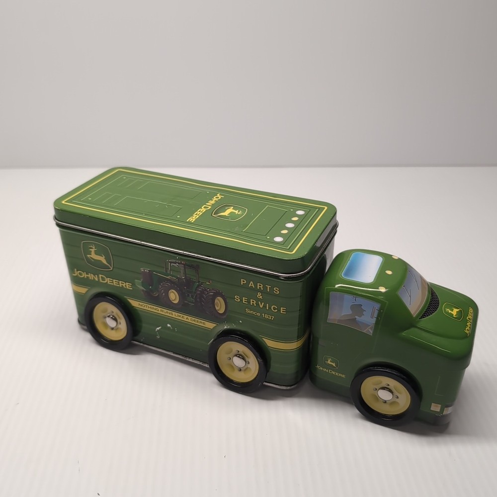 John Deere Tin Box Truck Tractor Trailer Shaped Container