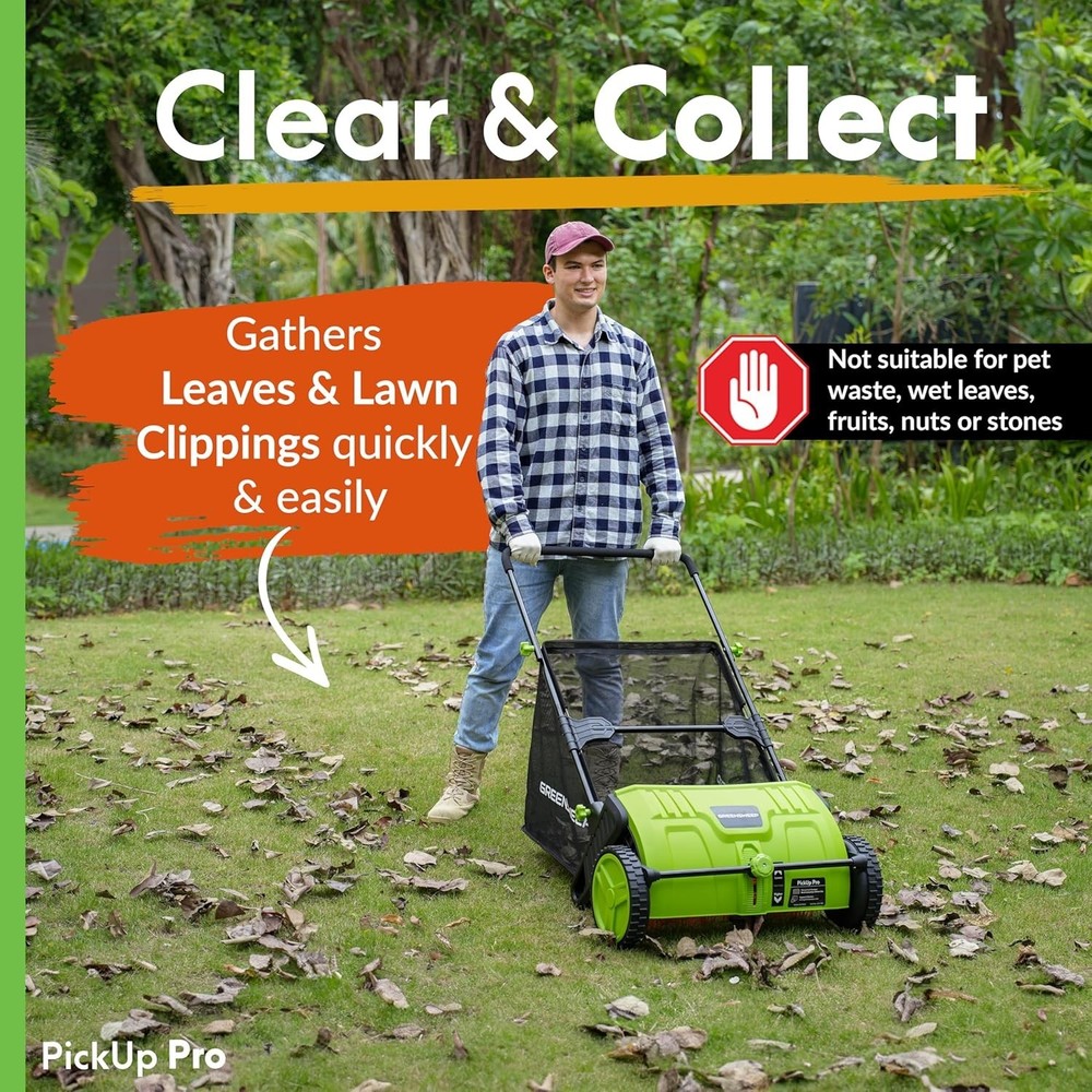 Manual Push Leaf & Lawn Sweeper – Pickup Pro 2 with Quick Height Adjustment
