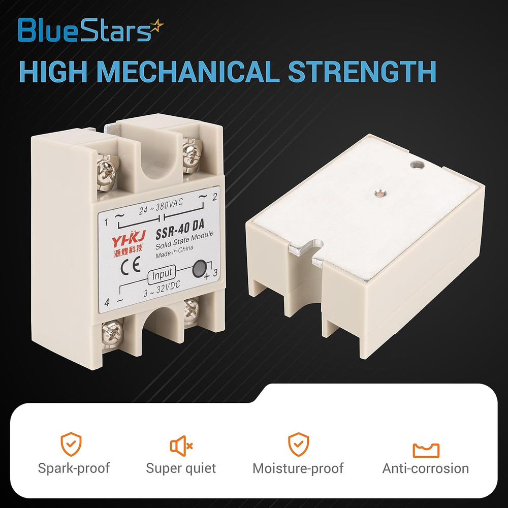 3PCS SSR-40DA Solid State Relay DC Input AC Output, 3-32V/DC to 24-380V/AC Singl