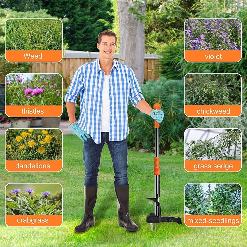 Goodpartner Weed Puller Tool Stand-Up - 40" Long Handle Weed Picker with Leaf Ba