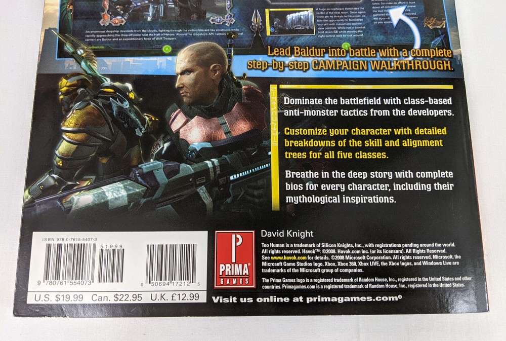 Too Human Official Game Guide Prima Games Strategy Guide XBOX 360 2008