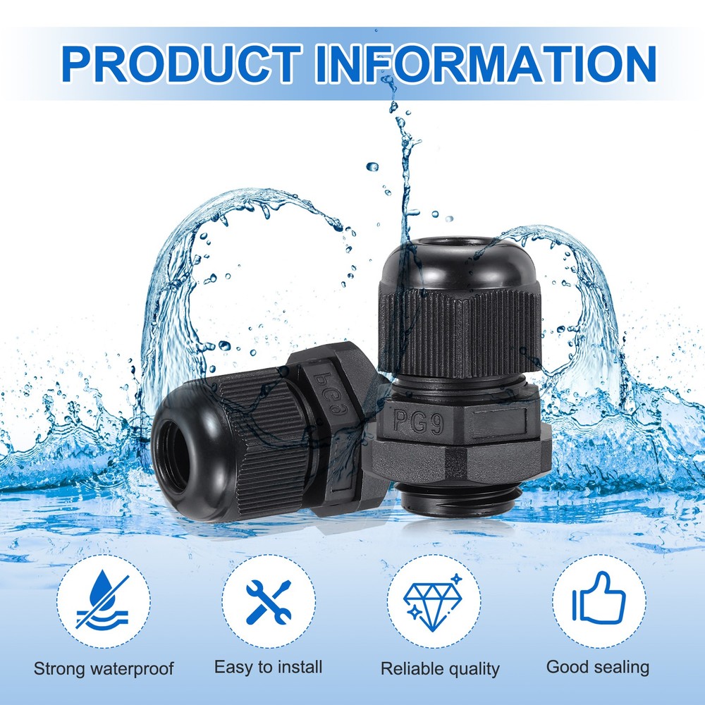6Pcs Cable Glands 12-15mm Thread Waterproof Adjustable Cable Connector Black