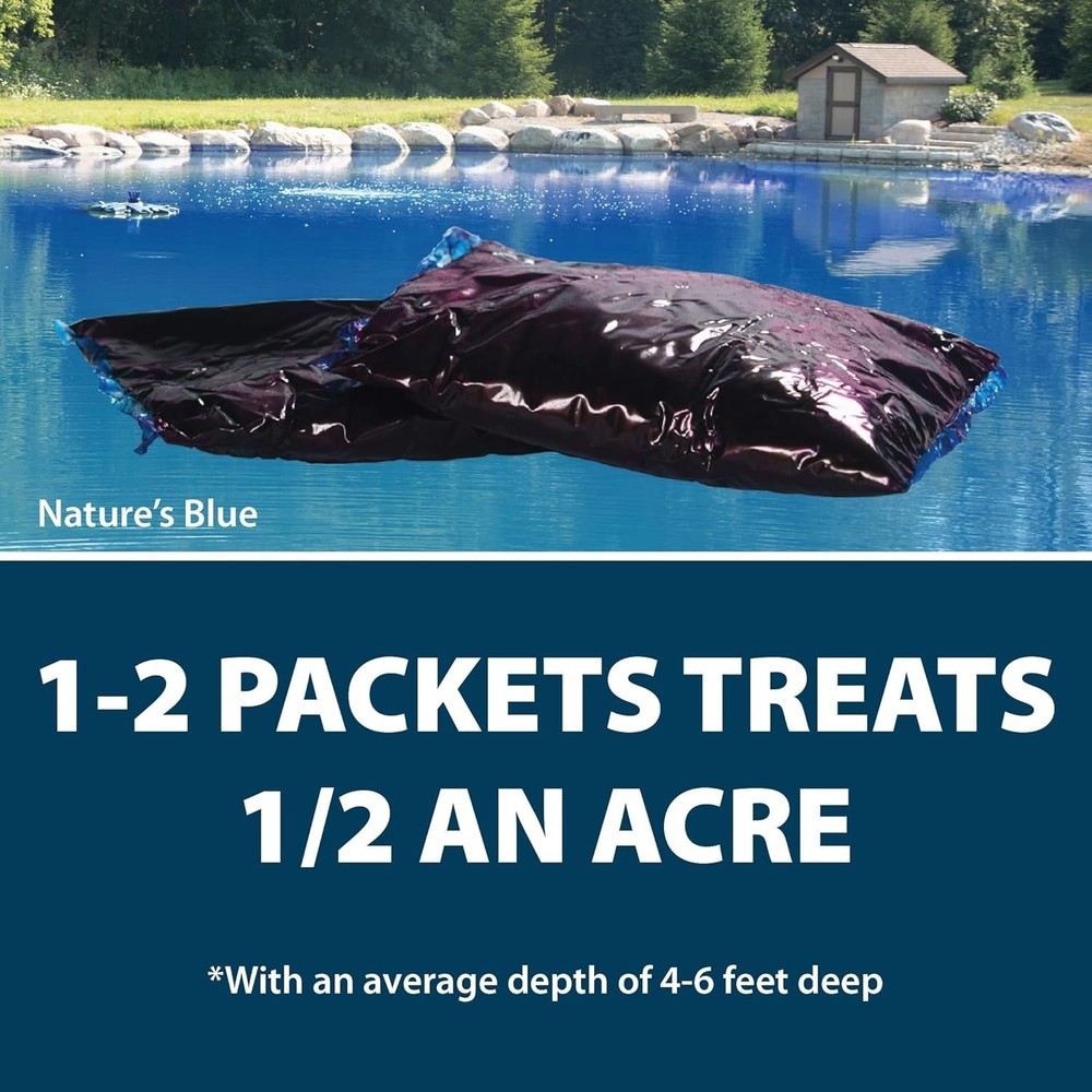 Nature's Blue Pond Dye Packets for Large Pond, 2 Pack, Fish Safe, UV Blocking