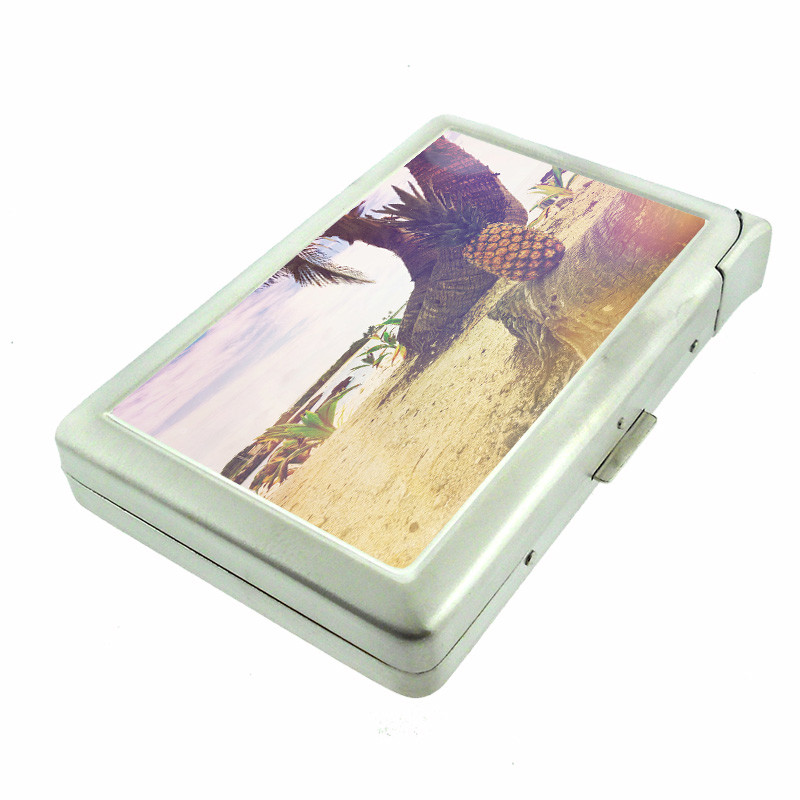 Beach Pineapple Em1 Cigarette Case with Built in Lighter Metal Wallet