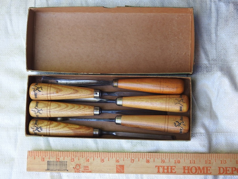 Set of 6-Vintage Buck Brothers Carving Gouges Chisel in Original Box London