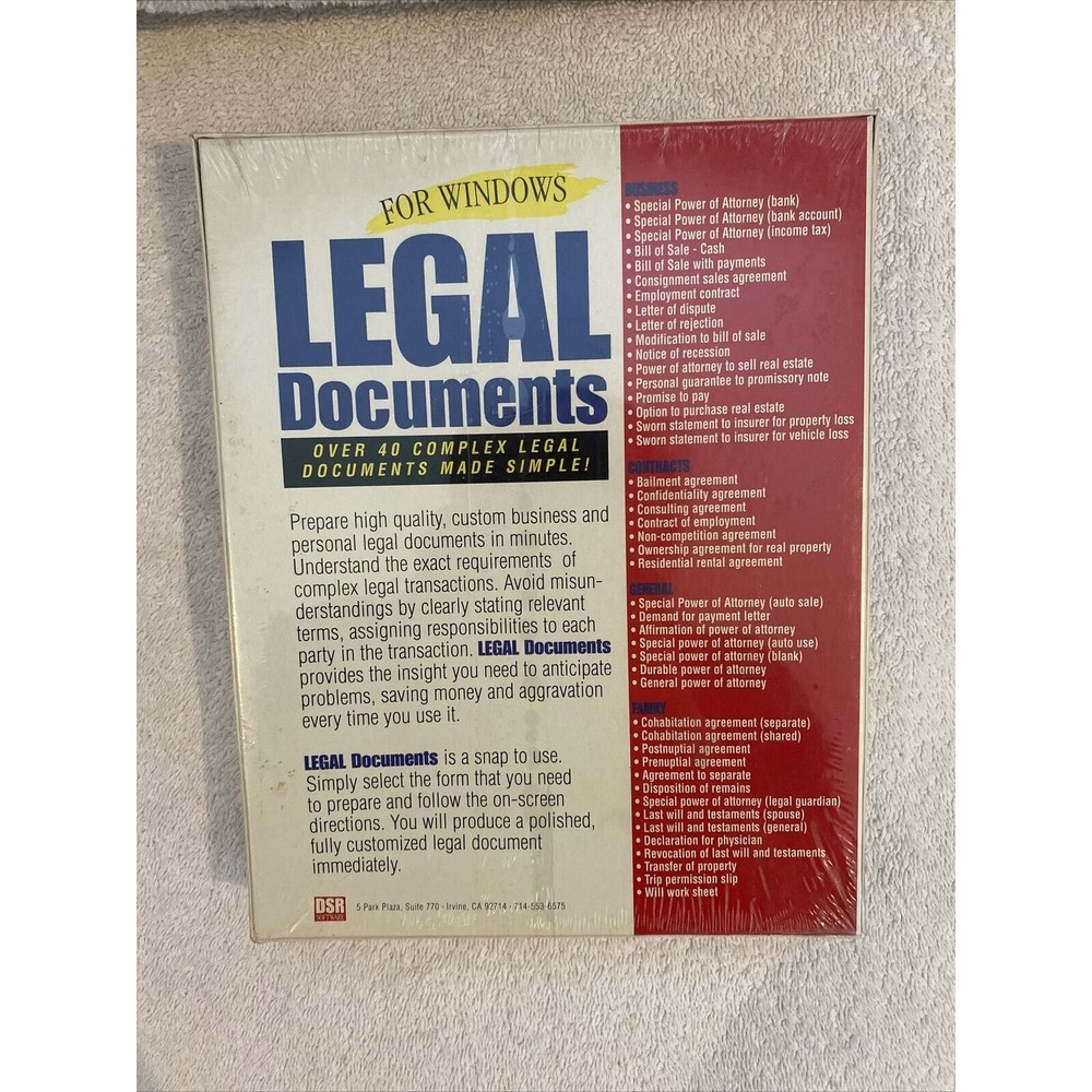 Digital System Research DSR Legal Documents For Windows 95 Software - NOS - PC