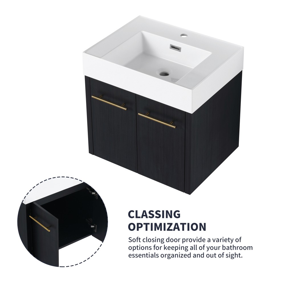 24" Modern Wall Mount Bathroom Vanity with Resin Sink, Fully Assembled