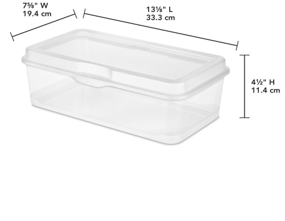 Sterilite 6-Pack Rectangular Large Fliptop, Clear Plastic Storage Box with Hinge