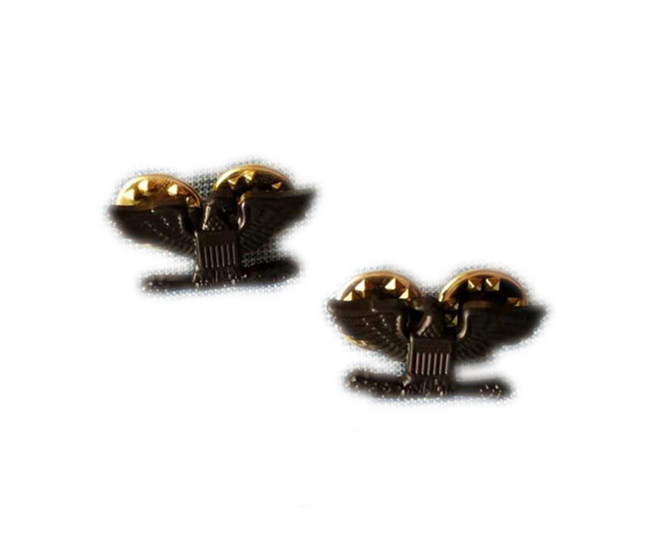 PAIR US ARMY COLONEL EAGLE WAR BIRD DEVICE small LAPEL PIN COPPER BADGE BLACK
