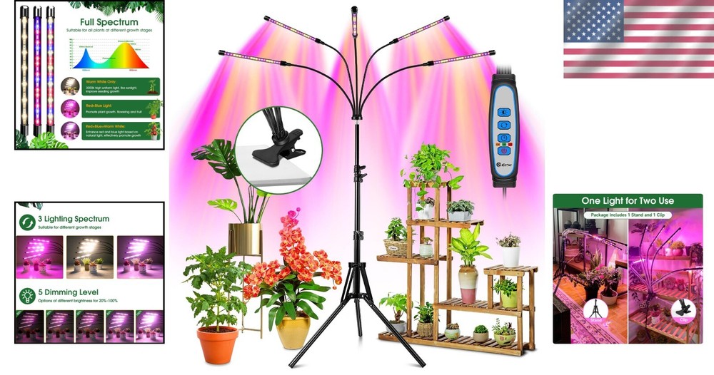Multi-Function Full Spectrum Grow Light with Remote & Adjustable Clip Stand