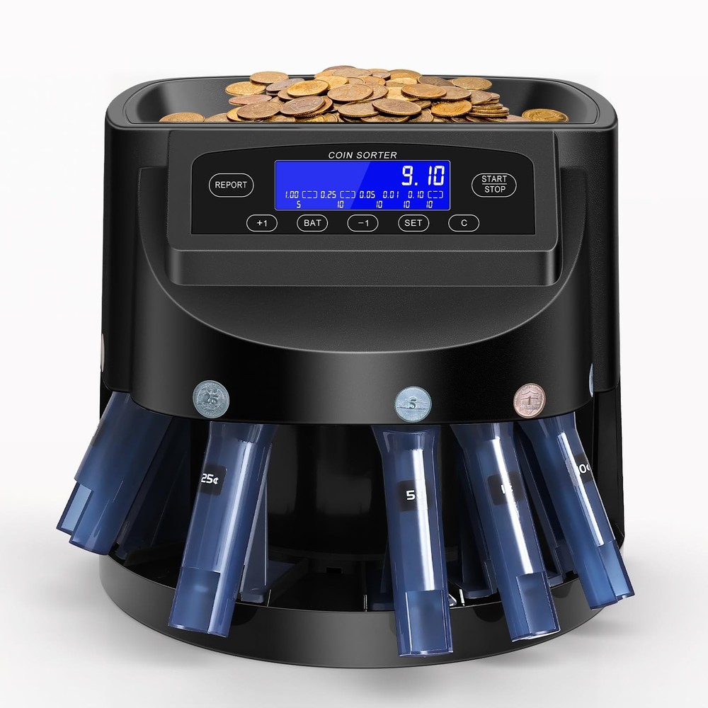 Coin Counter and USD Sorter with LCD Display, Automatic Change Black