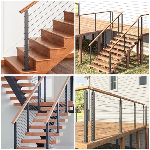 2 Pack 36inch Cable Railing Post Adjustable Angle Cable 36 inch Black End Post