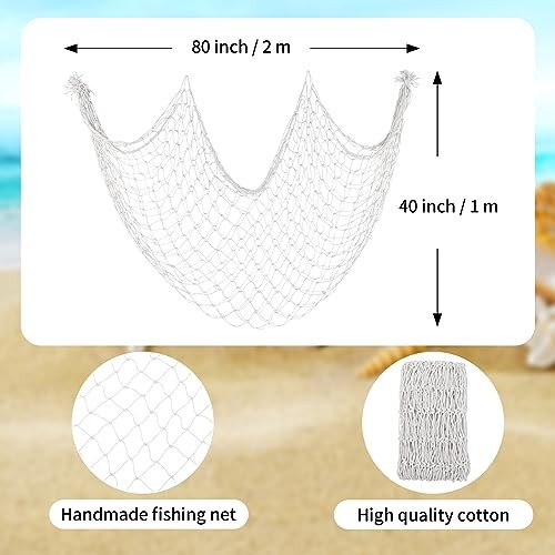2 Pack Fish Net Decorations for Party Off White