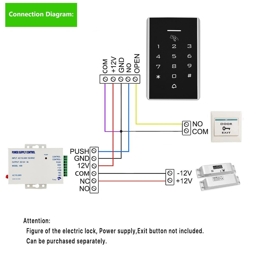 Door Access Control Keypad, 125KHz Proximity ID Card Wide Panel