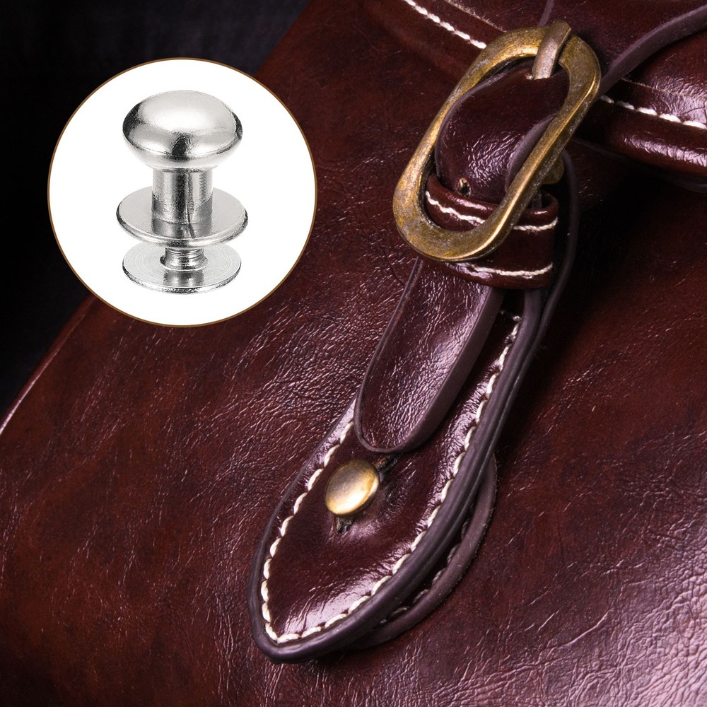 8mm Ball Head Stud Rivets Screw Back, 15Pack Round Head Button, Silver Tone