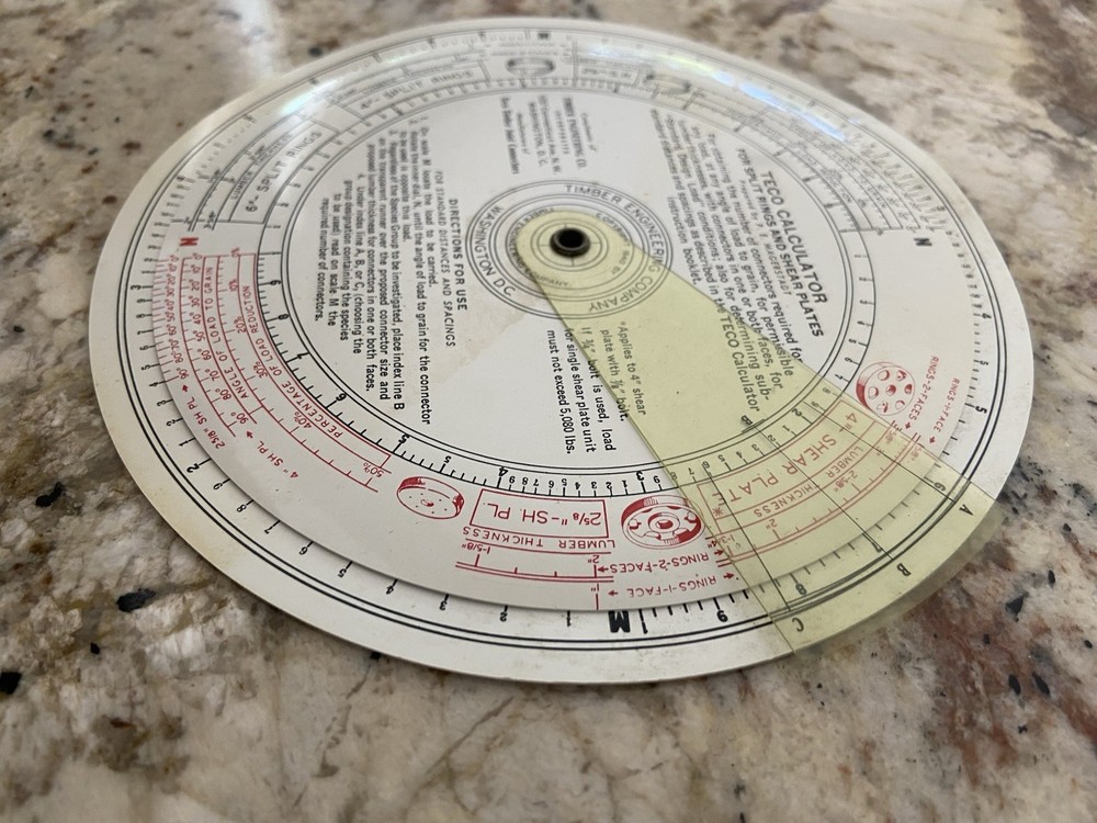 Timber Engineering Co. Teco Calculator - Split Rings Shear Plates - Slide Rule