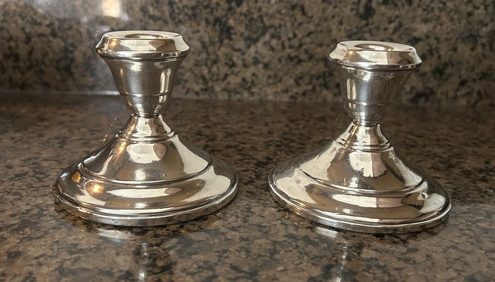 Pair Of Console Sterling Candlesticks   3” T