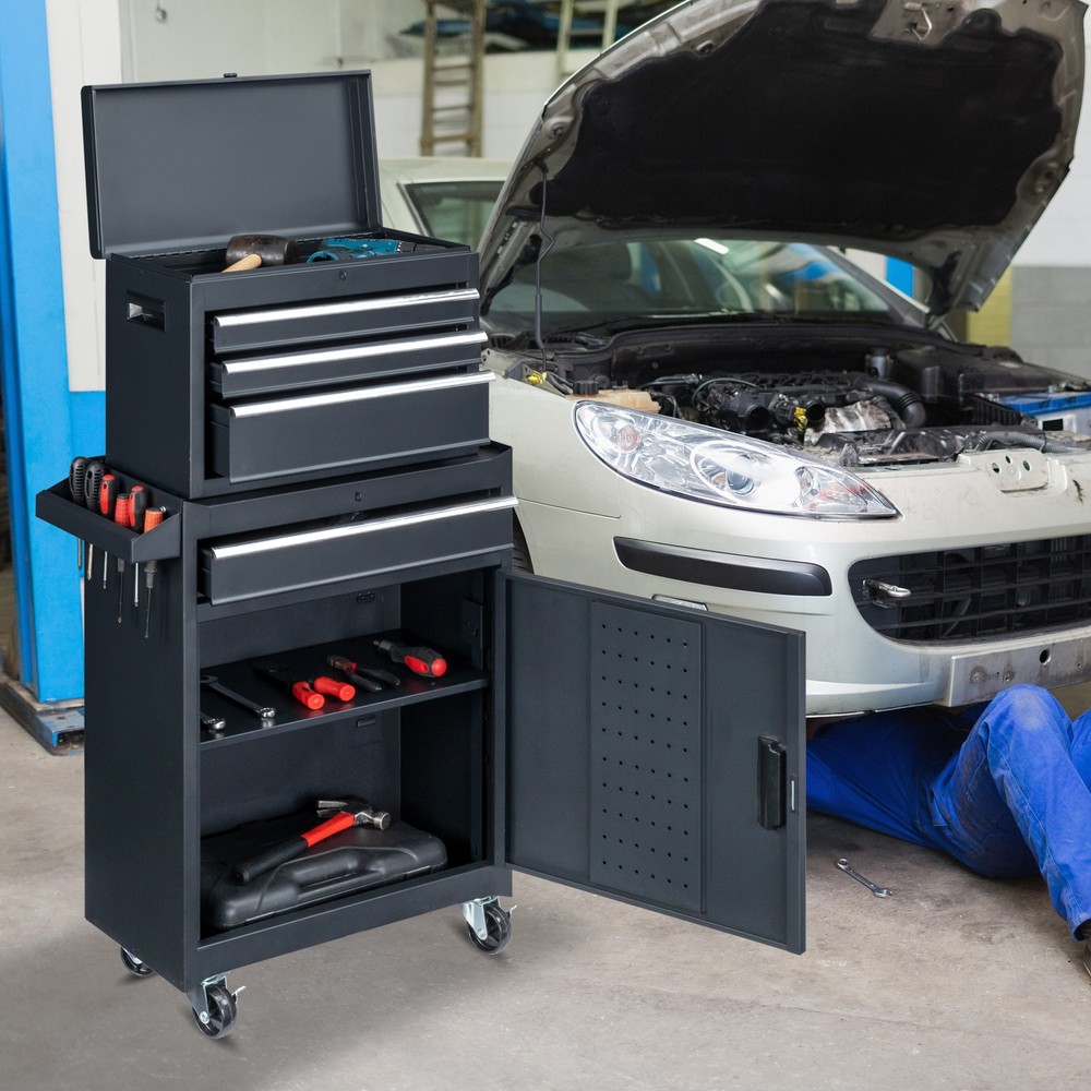 4-Drawer Rolling Tool Cabinet with Bottom Storage & Handle for Garage Workshop