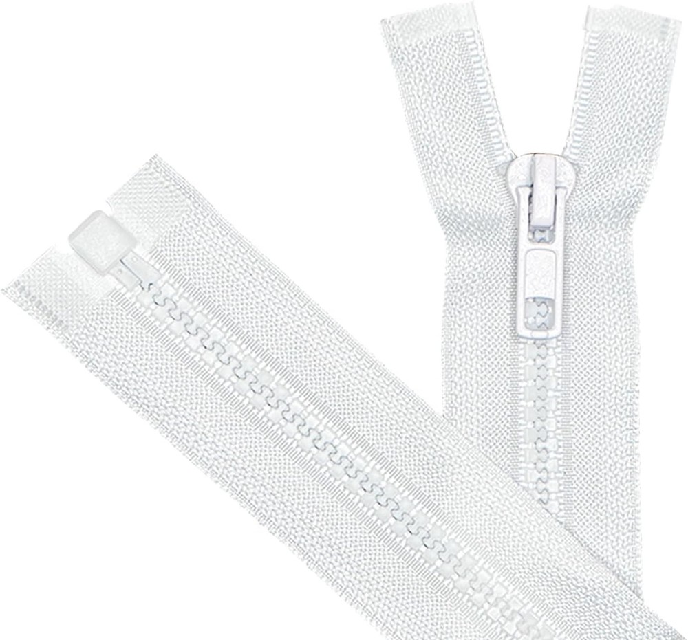 2 PCS 19-inch #5 White Separating Jacket Zippers Molded Plastic for Sewing