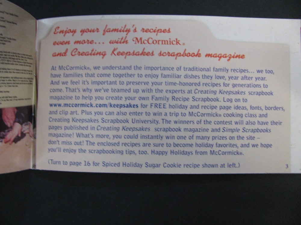 2004 McCormick Recipes & Tips for Creating a Holiday Recipe Scrapbook