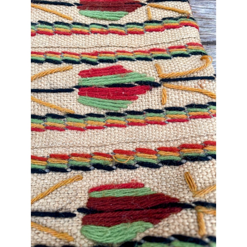 Vintage 1970s Burlap wool Embroidery Tote Bag Boho Hippy