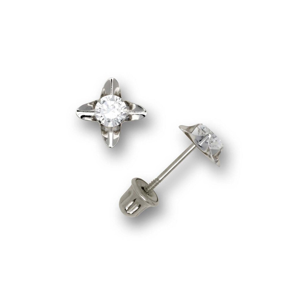 14k Yellow and White Gold Cz Stud Earrings