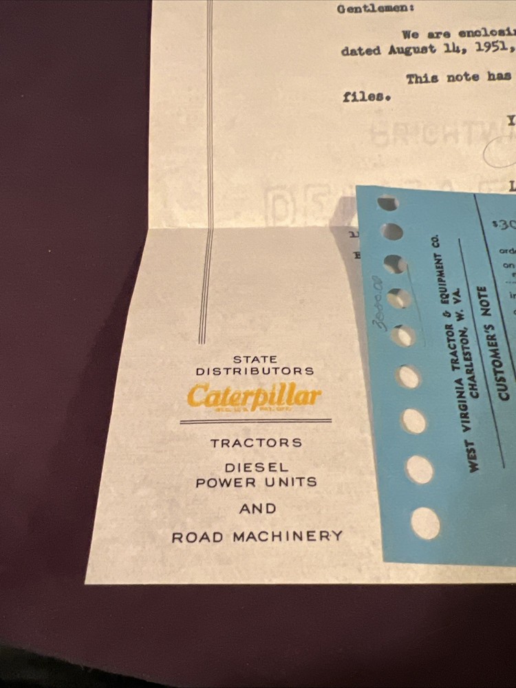 Historic Caterpillar D318 Engine Receipt September 1951