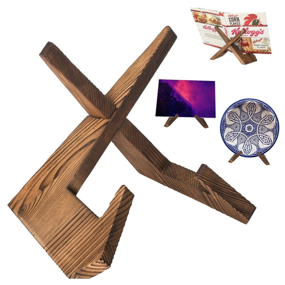Cookbook Stand Holder Display Wooden: Rustic Wood Design - Adjustable Multifunct