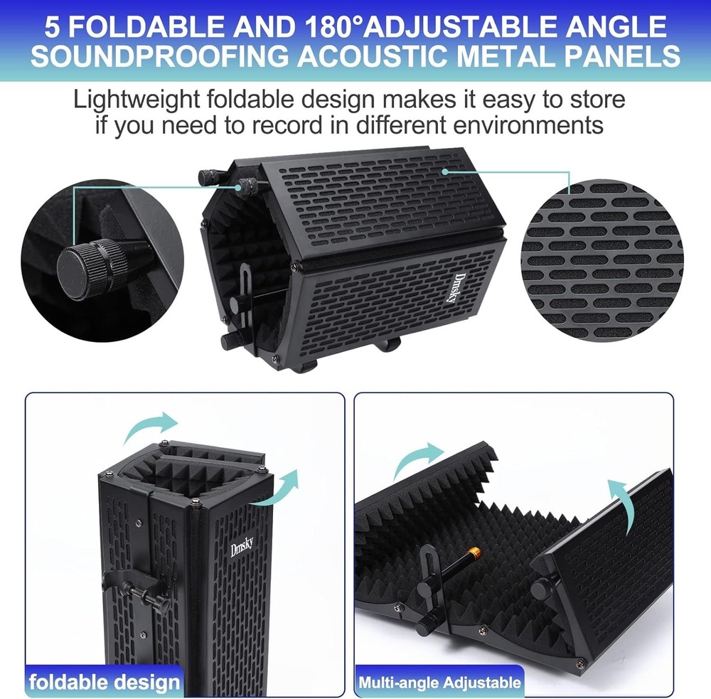 Microphone with Pop Filter & Tripod Stand, Foldable Mic Shield with Triple So...