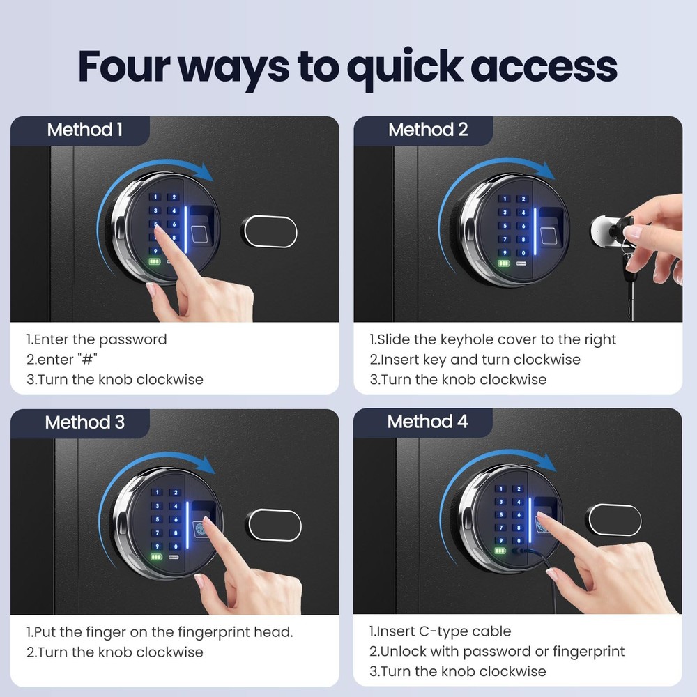Smart Biometric Safe - (0.80 cu. ft.) Fingerprint Lock Box with Silent Mode, ...