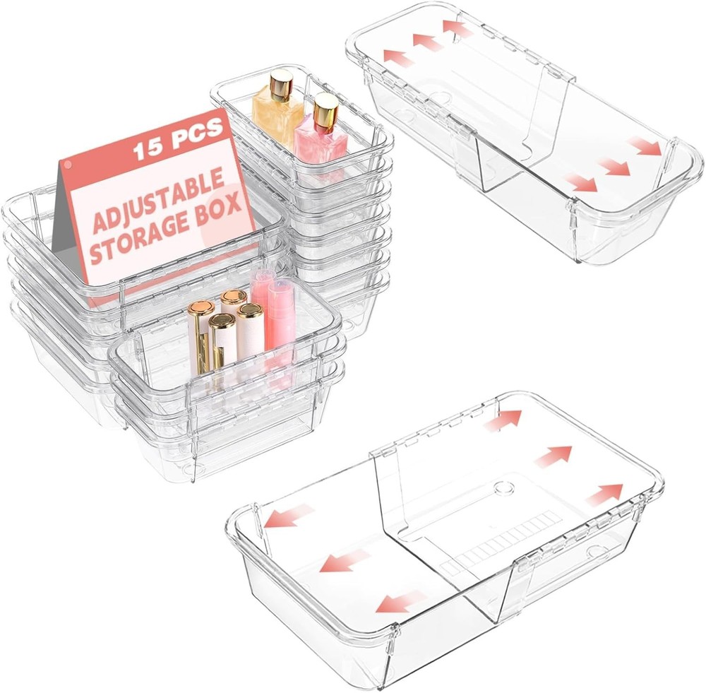 Versatile 15-Piece Clear Acrylic Drawer Organizer: Adjustable & Modern Design
