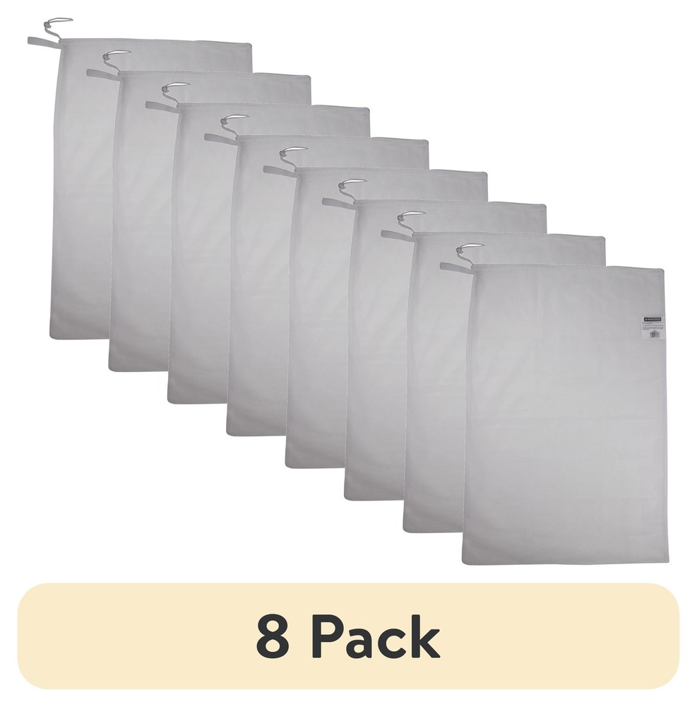 (8 Pack)  Polyester Mesh Laundry Bag with Drawstring Closure, White, 24" X 36"