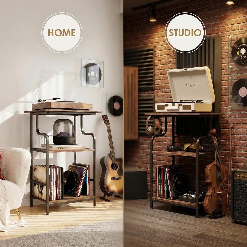Record Player Stand, 3-Tier Record Player Table, Vinyl Record Storage with Ex...